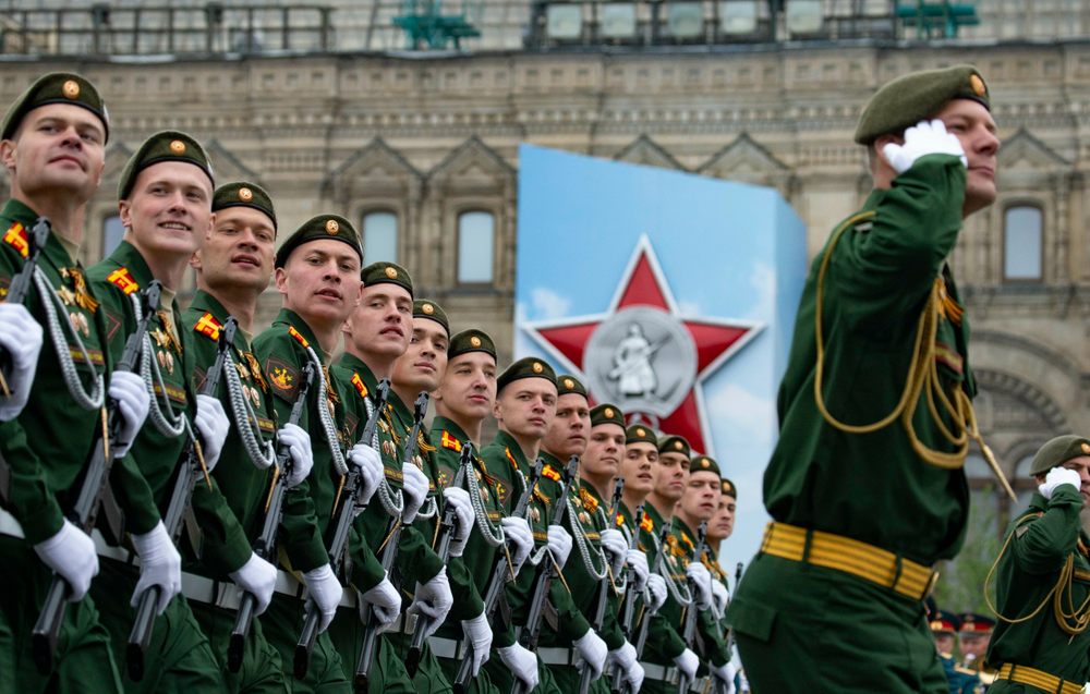 Russian troops march during the Victory Day military parade to celebrate 74 years since the victory in WWII in Red Square in Moscow, Russia, Thursday, May 9, 2019. Putin has told the annual military Victory Day parade in Red Square that the country will continue to strengthen its armed forces.(AP Photo/Alexander Zemlianichenko) Russian troops march during the Victory Day military parade to celebrate 74 years since the victory in WWII in Red Square in Moscow, Russia, Thursday, May 9, 2019. Putin has told the annual military Victory Day parade in Red Square that the country will continue to strengthen its armed forces.(AP Photo/Alexander Zemlianichenko)