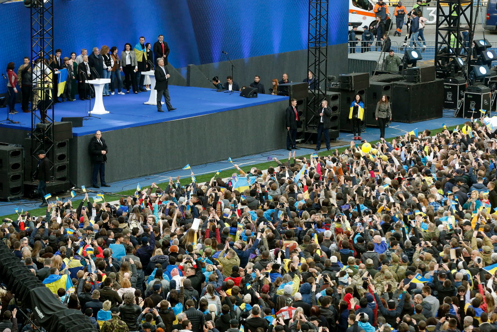 Ukrainian President Petro Poroshenko arrives to attend debates between two candidates in the weekend presidential run-off at the Olympic stadium in Kiev, Ukraine, Friday, April 19, 2019. Friday is the last official day of election canvassing in Ukraine as all presidential candidates and their campaigns will be barred from campaigning on Saturday, the day before the vote. (AP Photo/Efrem Lukatsky) Ukrainian President Petro Poroshenko arrives to attend debates between two candidates in the weekend presidential run-off at the Olympic stadium in Kiev, Ukraine, Friday, April 19, 2019. Friday is the last official day of election canvassing in Ukraine as all presidential candidates and their campaigns will be barred from campaigning on Saturday, the day before the vote. (AP Photo/Efrem Lukatsky)