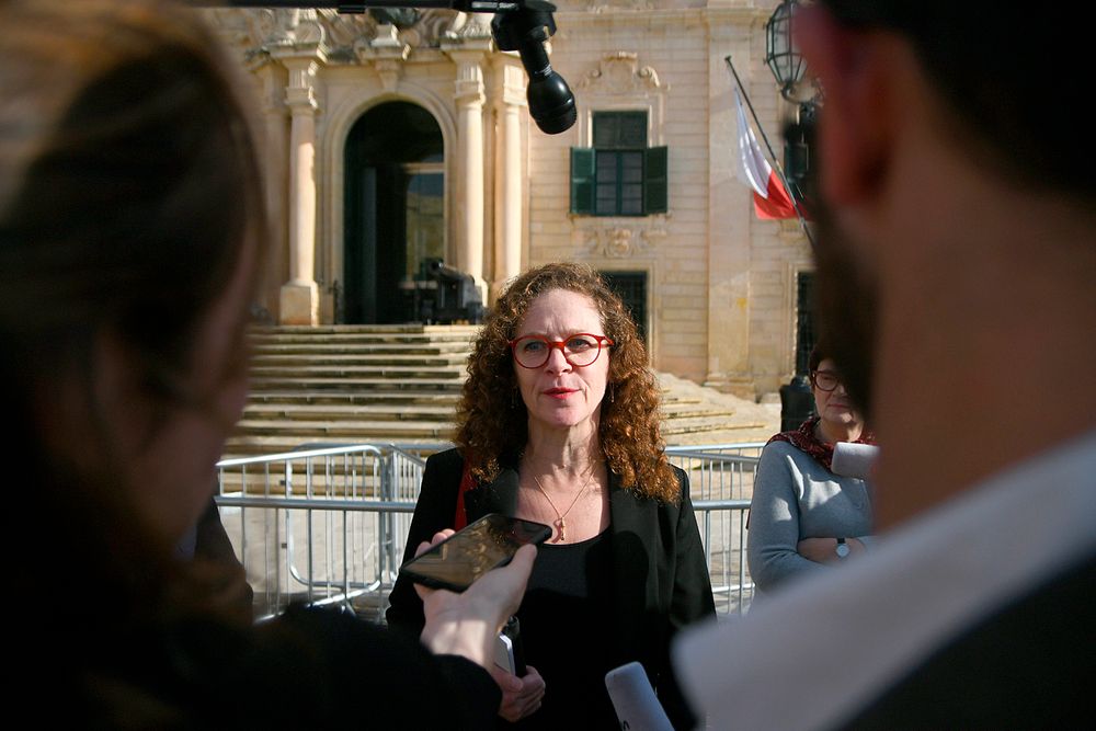EU special enjoy Sophia in 't Veld is seen talking to the press outside Castille, in Valletta, Malta, Tuesday, Dec. 3, 2019, after a short meeting with the Prime Minister of Malta Joseph Muscat after an investigation into the murder of leading investigative journalist Daphne Caruana Galizia implicated Prime Minister Joseph Muscat’s chief of staff. Sophia in ‘t Veld said outside the prime minister’s office that EU special enjoy Sophia in 't Veld is seen talking to the press outside Castille, in Valletta, Malta, Tuesday, Dec. 3, 2019, after a short meeting with the Prime Minister of Malta Joseph Muscat after an investigation into the murder of leading investigative journalist Daphne Caruana Galizia implicated Prime Minister Joseph Muscat’s chief of staff. Sophia in ‘t Veld said outside the prime minister’s office that