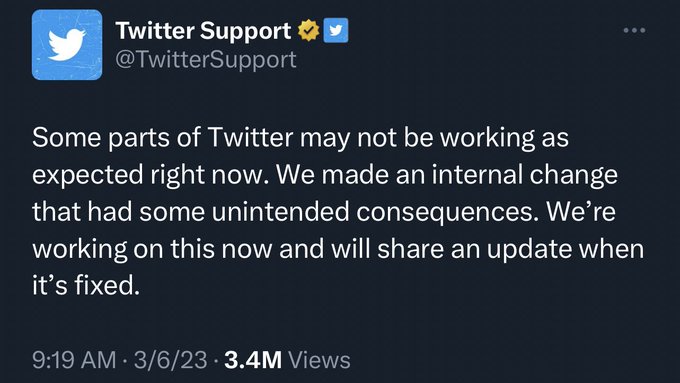 screenshot of Twitter Support account from March 6, 2023