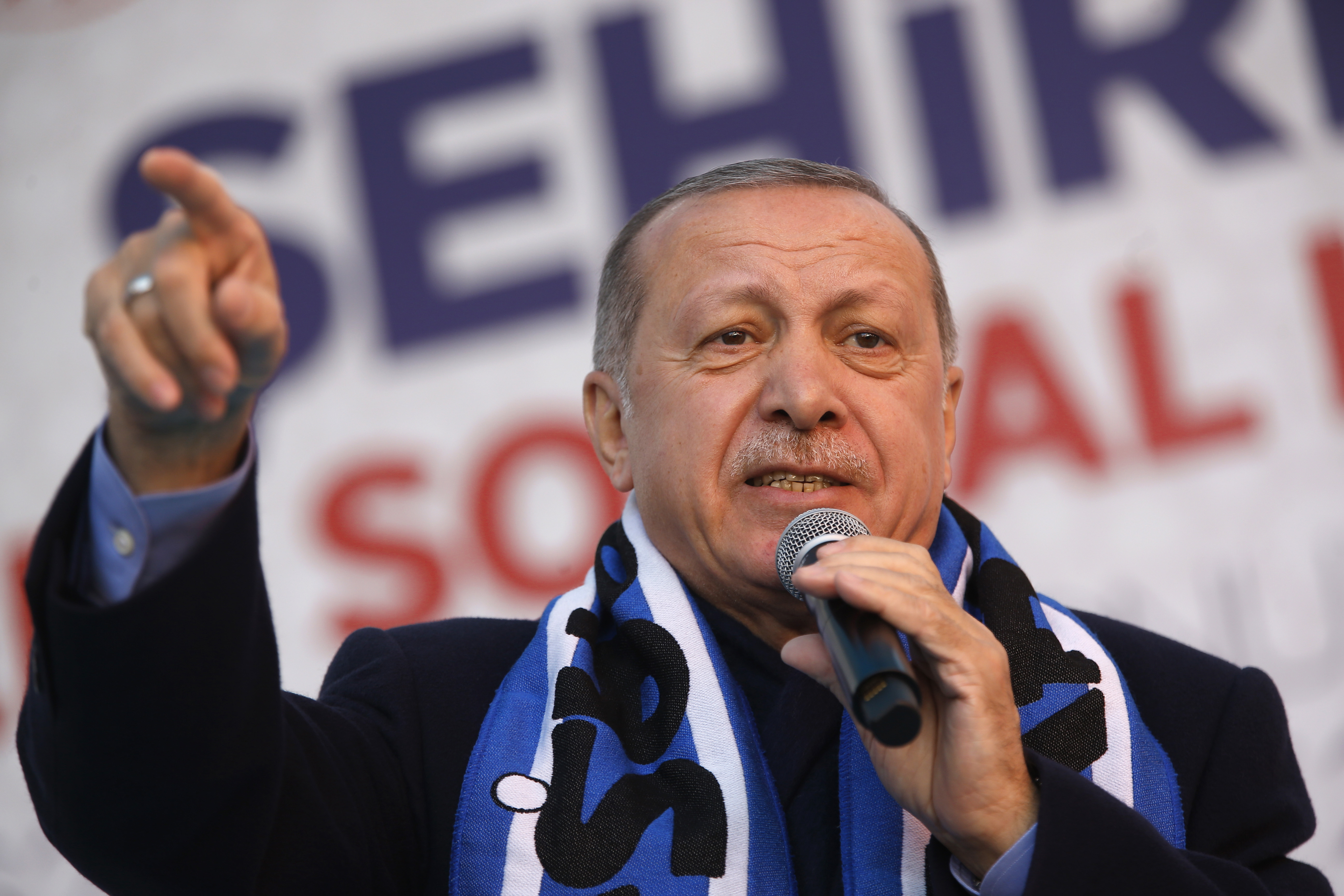 FILE-In this Tuesday, March 5, 2019 file photo Turkey's President Recep Tayyip Erdogan gestures as he delivers a speech at a rally of his ruling Justice and Development Party's (AKP) in Istanbul. The mood among opposition supporters in Turkey's biggest city is one of jubilation but also worry - fear that their win in Istanbul's mayoral race could be overturned in a recount taking place after the ruling party challenged the election results. (AP Photo/Lefteris Pitarakis, File) FILE-In this Tuesday, March 5, 2019 file photo Turkey's President Recep Tayyip Erdogan gestures as he delivers a speech at a rally of his ruling Justice and Development Party's (AKP) in Istanbul. The mood among opposition supporters in Turkey's biggest city is one of jubilation but also worry - fear that their win in Istanbul's mayoral race could be overturned in a recount taking place after the ruling party challenged the election results. (AP Photo/Lefteris Pitarakis, File)
