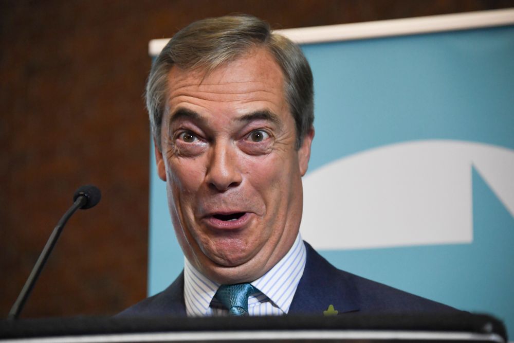 Brexit Party leader Nigel Farage reacts as he launches his party's manifesto ahead of the upcoming General Election, in London, Friday, Nov. 1, 2019. Farage kicked off the Brexit Party campaign Friday for Britain's December general election.(AP Photo/Alberto Pezzali) Brexit Party leader Nigel Farage reacts as he launches his party's manifesto ahead of the upcoming General Election, in London, Friday, Nov. 1, 2019. Farage kicked off the Brexit Party campaign Friday for Britain's December general election.(AP Photo/Alberto Pezzali)