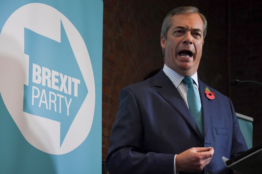 Brexit Party leader Nigel Farage speaks to the media as he launches his party's manifesto ahead of the upcoming General Election, in London, Friday, Nov. 1, 2019. Farage kicked off the Brexit Party campaign Friday for Britain's December general election.(AP Photo/Alberto Pezzali) Brexit Party leader Nigel Farage speaks to the media as he launches his party's manifesto ahead of the upcoming General Election, in London, Friday, Nov. 1, 2019. Farage kicked off the Brexit Party campaign Friday for Britain's December general election.(AP Photo/Alberto Pezzali)