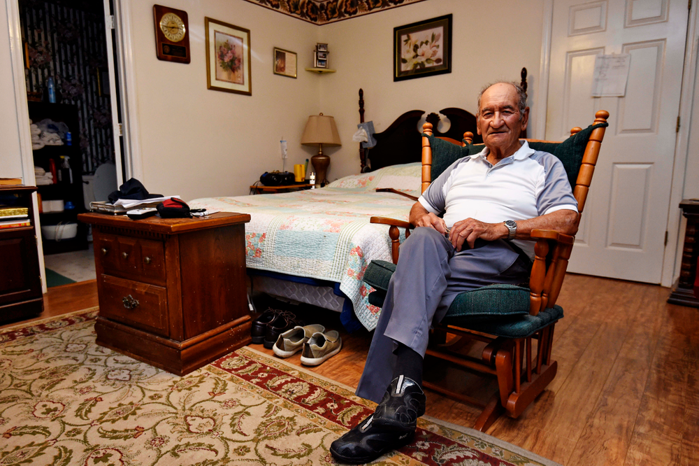 In this May, 21, 2019, photo, Dennis Trudeau, a World War II veteran who landed in Normandy on D-Day, poses for a photo at his home in Grovetown, Ga. Trudeau had joined the Canadian military at 17 and became a paratrooper in part because they paid an extra $50 a month. (AP Photo/Richard Shiro) In this May, 21, 2019, photo, Dennis Trudeau, a World War II veteran who landed in Normandy on D-Day, poses for a photo at his home in Grovetown, Ga. Trudeau had joined the Canadian military at 17 and became a paratrooper in part because they paid an extra $50 a month. (AP Photo/Richard Shiro)