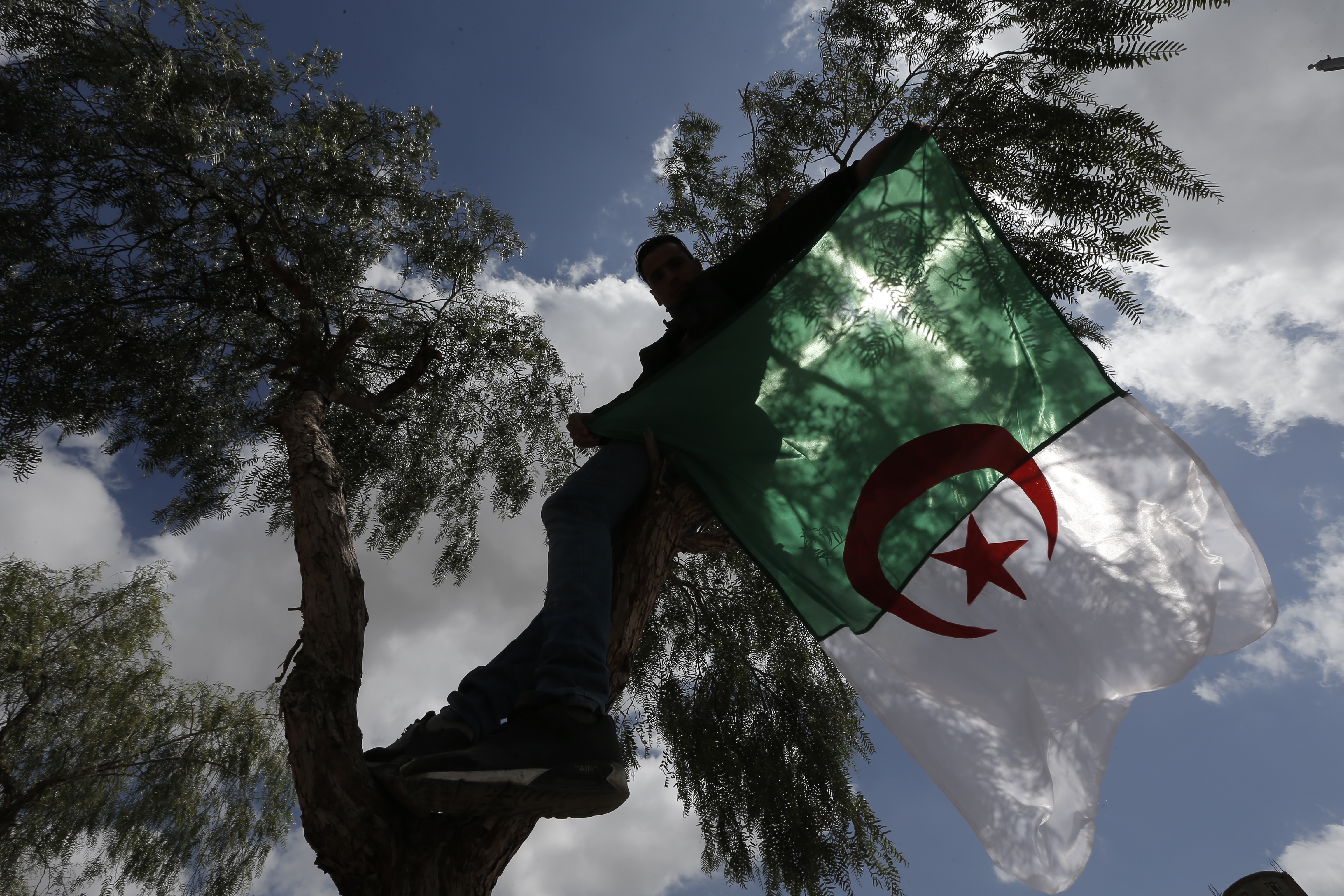 A demonstrator holds an Algerian flag during a protest in Bordj Bou Arreridj, east of Algiers, Friday, April 26, 2019. Algerians are massing for a 10th week of protests against their country's ruling class, calling for the ex-president's brother to be put on trial. (AP Photo/Toufik Doudou) A demonstrator holds an Algerian flag during a protest in Bordj Bou Arreridj, east of Algiers, Friday, April 26, 2019. Algerians are massing for a 10th week of protests against their country's ruling class, calling for the ex-president's brother to be put on trial. (AP Photo/Toufik Doudou)