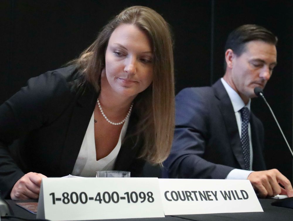 Courtney Wild, left, joined by her attorney Brad Edwards, leaves after reading a statement a news conference, calling on victims of Jeffrey Epstein to contact the FBI or lawyers with their information, Tuesday, July 16, 2019, in New York. (AP Photo/Bebeto Matthews) Courtney Wild, left, joined by her attorney Brad Edwards, leaves after reading a statement a news conference, calling on victims of Jeffrey Epstein to contact the FBI or lawyers with their information, Tuesday, July 16, 2019, in New York. (AP Photo/Bebeto Matthews)