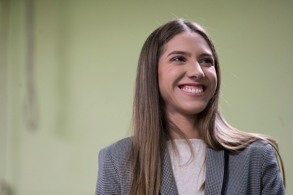 Fabiana Rosales, wife of Venezuelan opposition leader Juan Guaido, smiles as she is introduced to members of the Venezuelan community in New York after attending Mass at St. Teresa's Church on the Lower East Side of Manhattan, Tuesday, March 26, 2019. Rosales is emerging as a prominent figure in Guaido's campaign to bring change in the crisis-wracked country. (AP Photo/Mary Altaffer) Fabiana Rosales, wife of Venezuelan opposition leader Juan Guaido, smiles as she is introduced to members of the Venezuelan community in New York after attending Mass at St. Teresa's Church on the Lower East Side of Manhattan, Tuesday, March 26, 2019. Rosales is emerging as a prominent figure in Guaido's campaign to bring change in the crisis-wracked country. (AP Photo/Mary Altaffer)