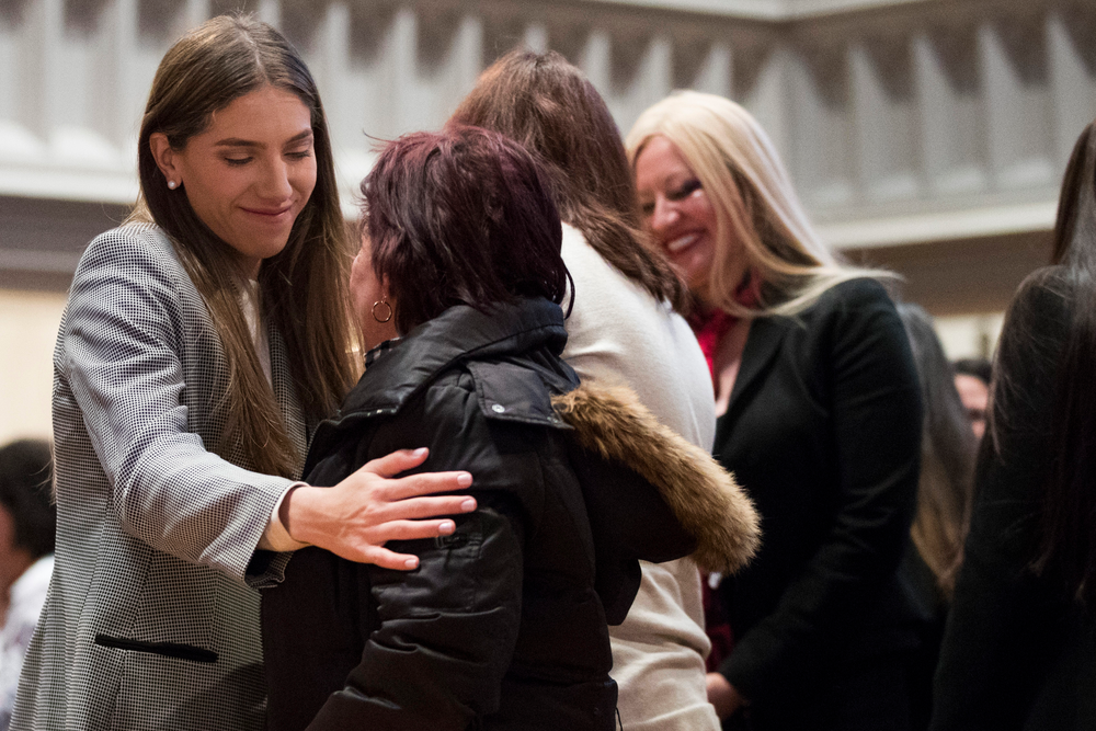 Fabiana Rosales, left, wife of Venezuelan opposition leader Juan Guaido, hugs Aminta Perez, mother of Venezuelan police Officer Oscar Perez, while celebrating Mass at St. Teresa's Church on the Lower East Side of Manhattan, Tuesday, March 26, 2019, in New York. Rosales is emerging as a prominent figure in Guaido's campaign to bring change in the crisis-wracked country. (AP Photo/Mary Altaffer) Fabiana Rosales, left, wife of Venezuelan opposition leader Juan Guaido, hugs Aminta Perez, mother of Venezuelan police Officer Oscar Perez, while celebrating Mass at St. Teresa's Church on the Lower East Side of Manhattan, Tuesday, March 26, 2019, in New York. Rosales is emerging as a prominent figure in Guaido's campaign to bring change in the crisis-wracked country. (AP Photo/Mary Altaffer)