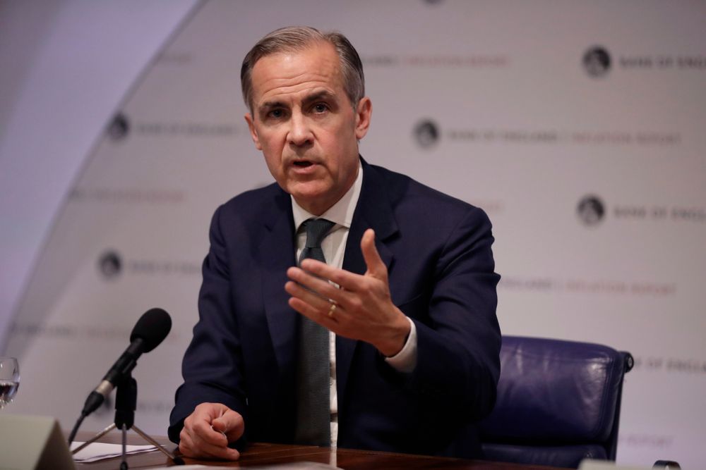 FILE - In this May 2, 2019, file photo Mark Carney the Governor of the Bank of England speaks during an Inflation Report Press Conference at the Bank of England in the City of London. The Bank of England is open to the idea of letting new payment services such as Facebook's upcoming Libra hold funds with the central bank, Carney said Thursday, June 20. (AP Photo/Matt Dunham, Pool, File) FILE - In this May 2, 2019, file photo Mark Carney the Governor of the Bank of England speaks during an Inflation Report Press Conference at the Bank of England in the City of London. The Bank of England is open to the idea of letting new payment services such as Facebook's upcoming Libra hold funds with the central bank, Carney said Thursday, June 20. (AP Photo/Matt Dunham, Pool, File)