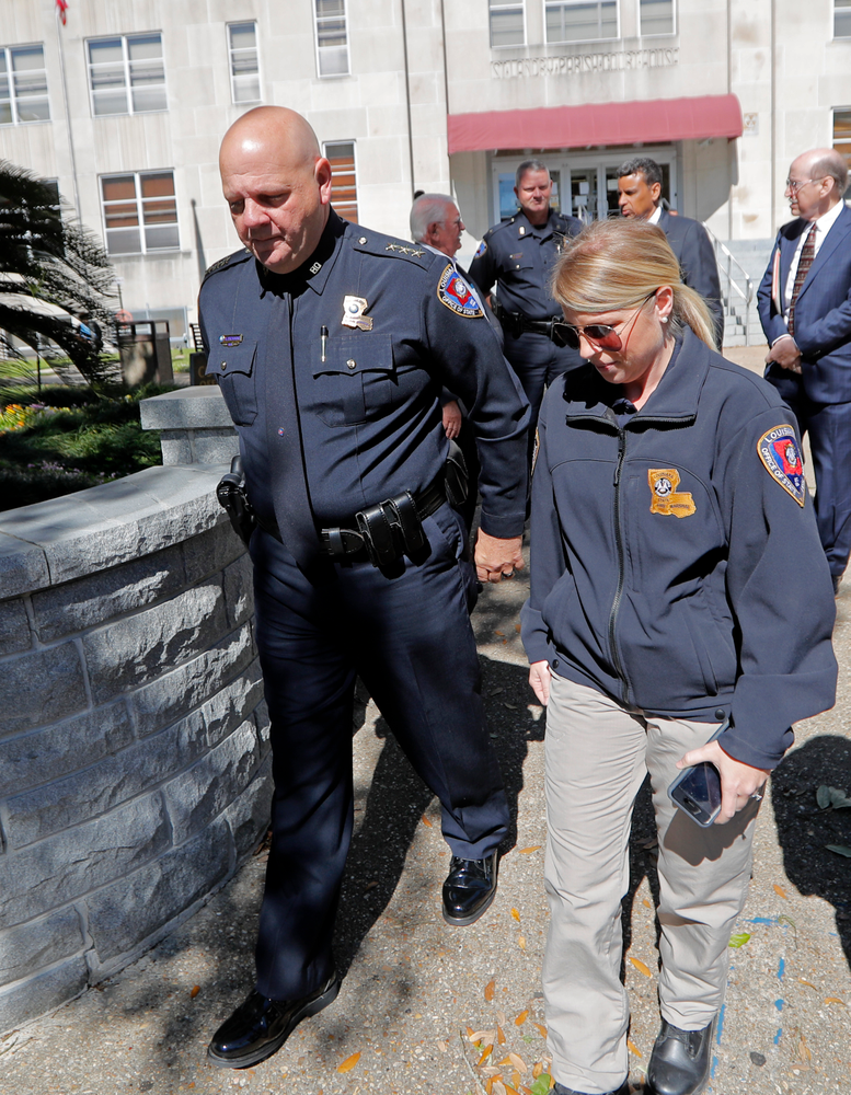Louisiana State Fire Marshal Butch Browning leaves the St. Landry Parish courthouse after a bond hearing for Holden Matthews in Opelousas, La., Monday, April 15, 2019. Matthews, who is white, and is the son of a St. Landry Parish sheriff's deputy, was arrested Wednesday on three charges of arson of a religious building, and is the suspect in three recent arson fires that destroyed African American churches in Louisiana. (AP Photo/Gerald Herbert) Louisiana State Fire Marshal Butch Browning leaves the St. Landry Parish courthouse after a bond hearing for Holden Matthews in Opelousas, La., Monday, April 15, 2019. Matthews, who is white, and is the son of a St. Landry Parish sheriff's deputy, was arrested Wednesday on three charges of arson of a religious building, and is the suspect in three recent arson fires that destroyed African American churches in Louisiana. (AP Photo/Gerald Herbert)