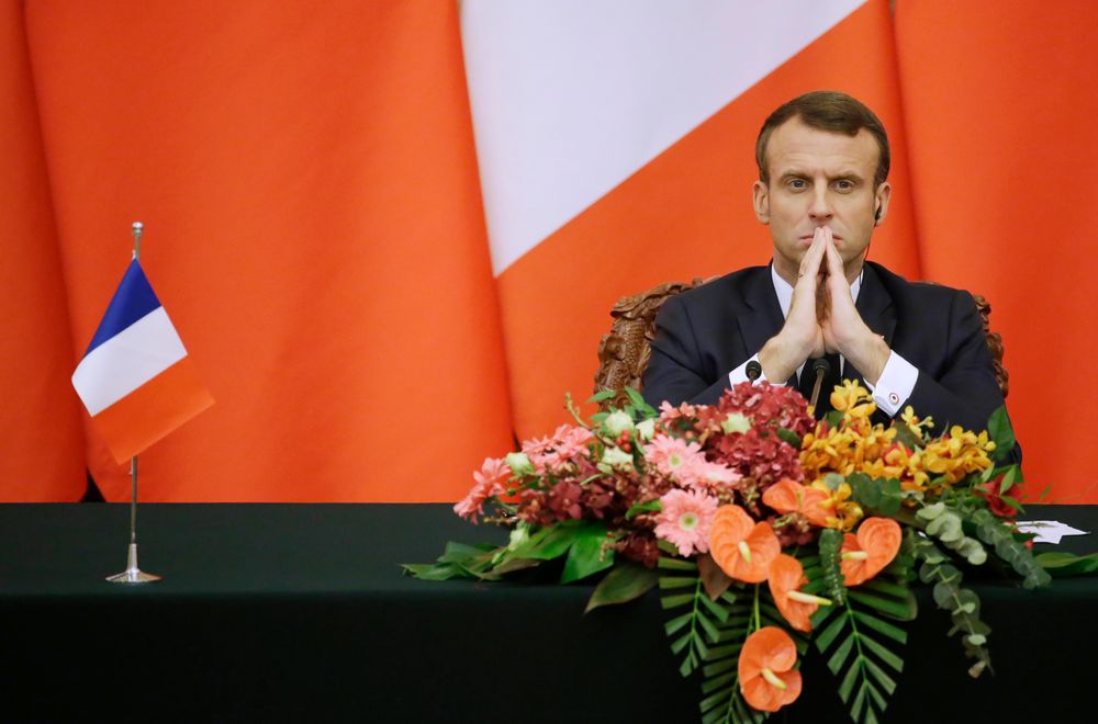 French President Emmanuel Macron attends a joint news conference with China's President Xi Jinping at the Great Hall of the People in Beijing, Wednesday, Nov. 6, 2019. (Jason Lee/Pool Photo via AP) French President Emmanuel Macron attends a joint news conference with China's President Xi Jinping at the Great Hall of the People in Beijing, Wednesday, Nov. 6, 2019. (Jason Lee/Pool Photo via AP)