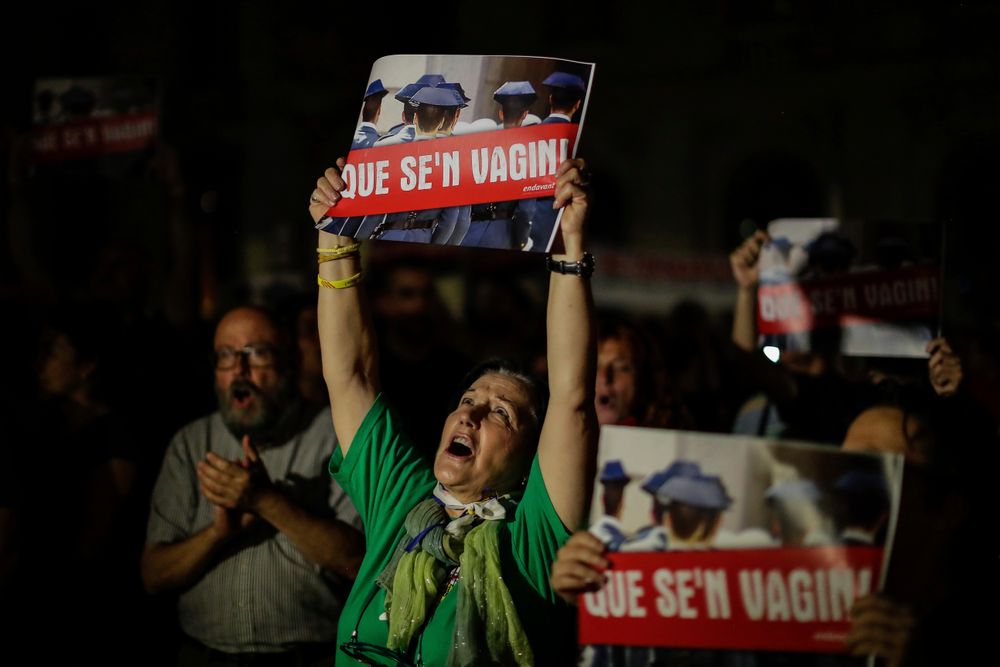 CORRECTS PHOTOGRAPHER NAME - People protest against the detention of seven Catalan independence supporters during a demonstration in Sant Jaume square, Barcelona, Spain, Thursday, Sept. 26, 2019. Spain's National Court says a judge is sending to jail seven Catalan independence supporters who were arrested this week for allegedly planning violent acts, possibly with explosives. A court statement says an investigating judge has found signs that the seven could be part of an organization that intends to use CORRECTS PHOTOGRAPHER NAME - People protest against the detention of seven Catalan independence supporters during a demonstration in Sant Jaume square, Barcelona, Spain, Thursday, Sept. 26, 2019. Spain's National Court says a judge is sending to jail seven Catalan independence supporters who were arrested this week for allegedly planning violent acts, possibly with explosives. A court statement says an investigating judge has found signs that the seven could be part of an organization that intends to use