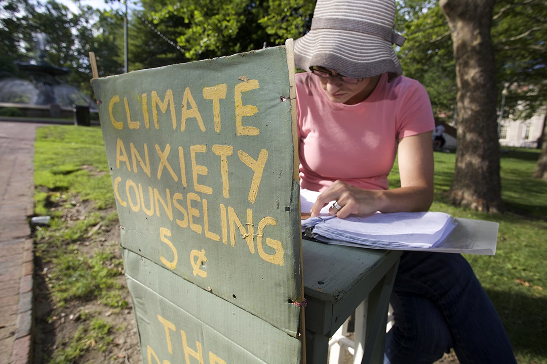 Kate Schapira at the Climate Anxiety Counseling booth