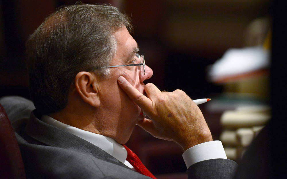FILE - In a Feb. 12, 2014 file photo, Rep. Steve Hurst, R-Munford, watches discussion on the house floor in the Alabama Statehouse in Montgomery, Ala. Alabama lawmakers have approved legislation that would require certain sex offenders to be chemically castrated before being released on parole. The Alabama bill, sponsored by Republican Rep. Steve Hurst, would require sex offenders whose crimes involved children younger than 13 to receive the medication before being released from prison on parole. They would then be required to continue the medication until a judge decided they could stop. (Mickey Welsh/Montgomery Advertiser via AP) FILE - In a Feb. 12, 2014 file photo, Rep. Steve Hurst, R-Munford, watches discussion on the house floor in the Alabama Statehouse in Montgomery, Ala. Alabama lawmakers have approved legislation that would require certain sex offenders to be chemically castrated before being released on parole. The Alabama bill, sponsored by Republican Rep. Steve Hurst, would require sex offenders whose crimes involved children younger than 13 to receive the medication before being released from prison on parole. They would then be required to continue the medication until a judge decided they could stop. (Mickey Welsh/Montgomery Advertiser via AP)