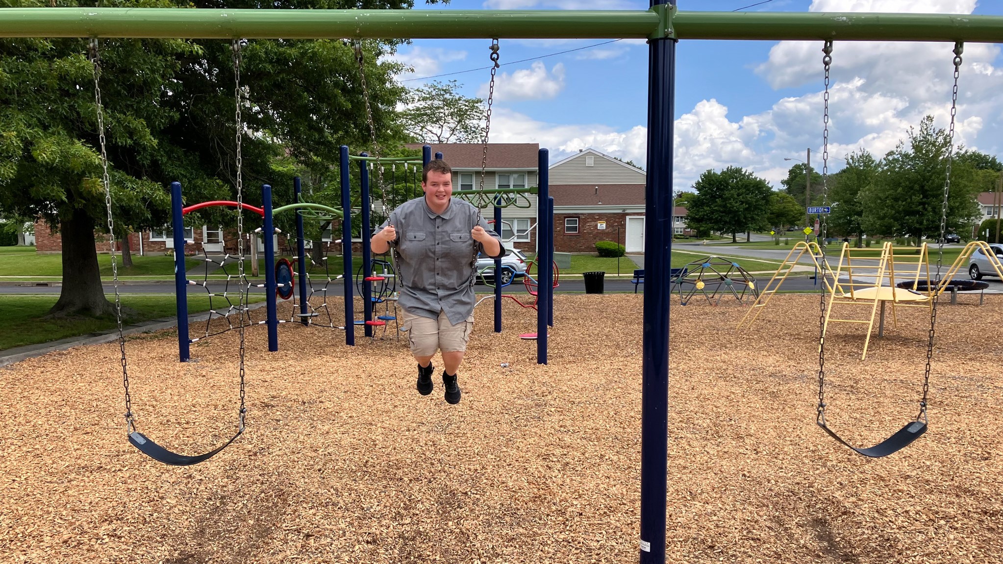 Chris Bove swings at the park in Oxbow Farms in Middletown on Saturday, June 10, 2023. Bove grew up at Oxbow Farms with his single mother and brother when nearly two-thirds of the units on the property were deed-restricted and designated affordable housing.