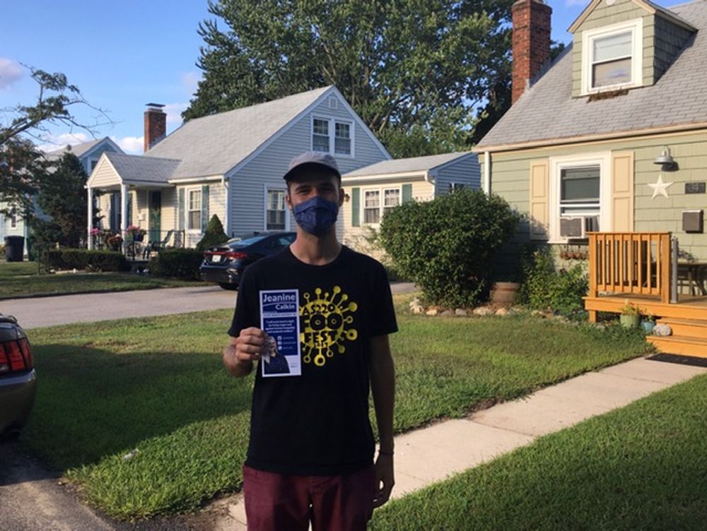 Ilan Upfal, campaign manager, is leading the charge in knocking doors for RI Senate candidate Jeanine Calkin since she has asthma and faces a higher risk from the pandemic.