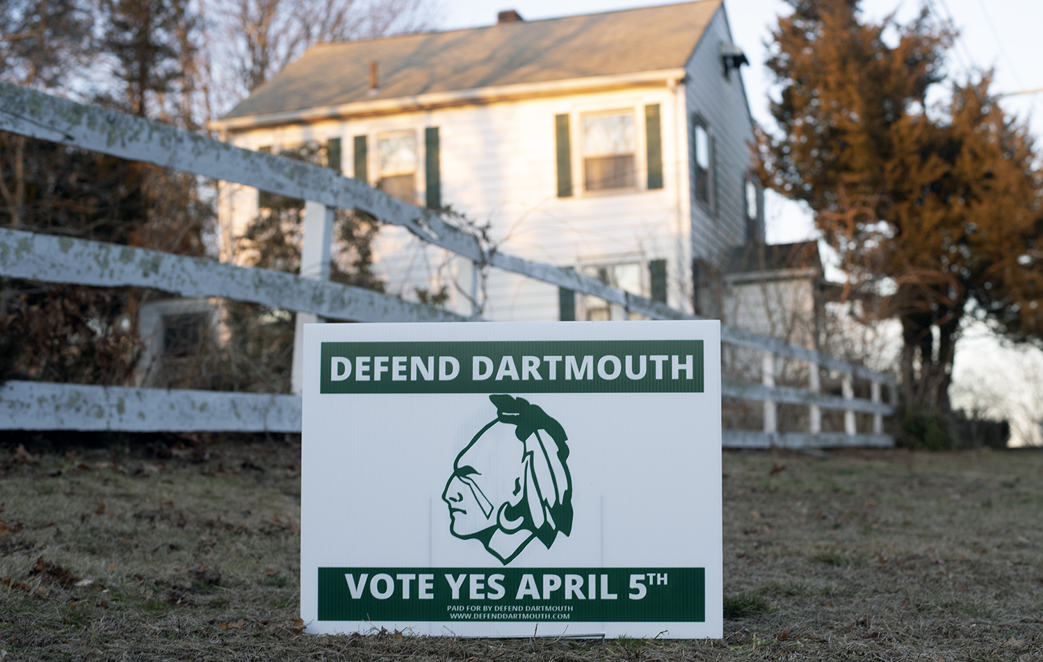 Signs supporting Dartmouth High’s Indian logo spread across town in March with help from members of the town’s Republican party.