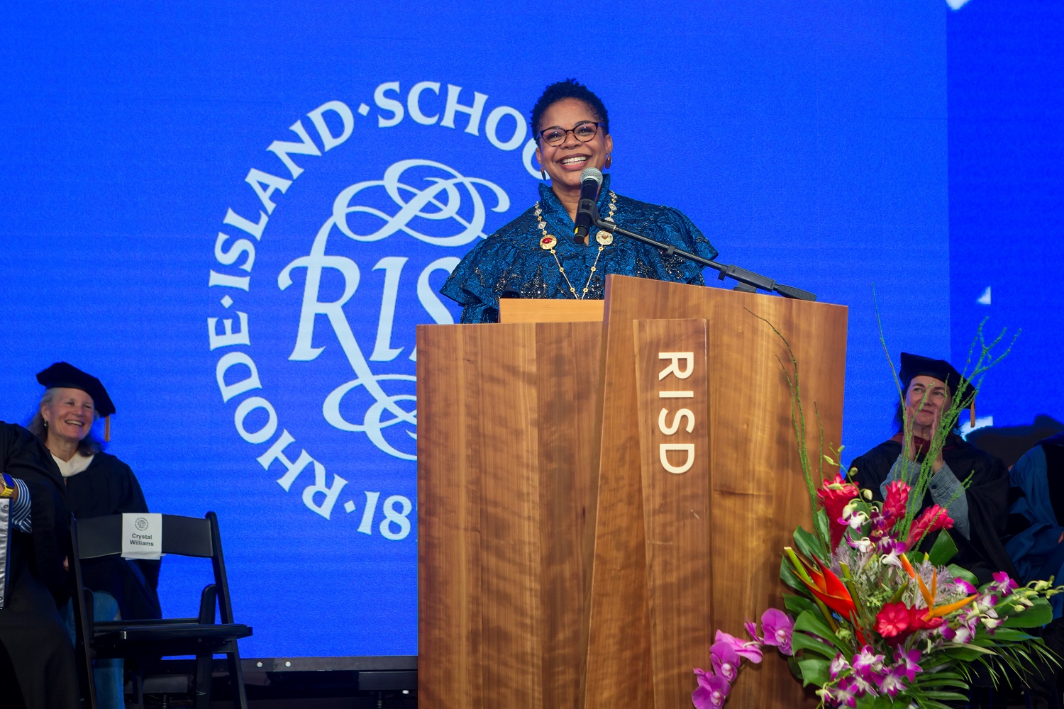RISD President Crystal Williams delivering her inaugural address during investiture ceremony