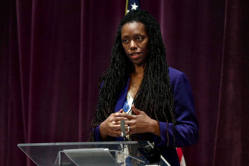 Dr. Nicole Alexander-Scott, director of the R.I. Department of Health, at a briefing in March 2021