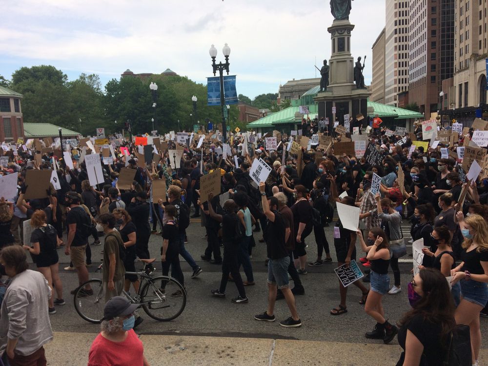 Protesters in Kennedy Plaza