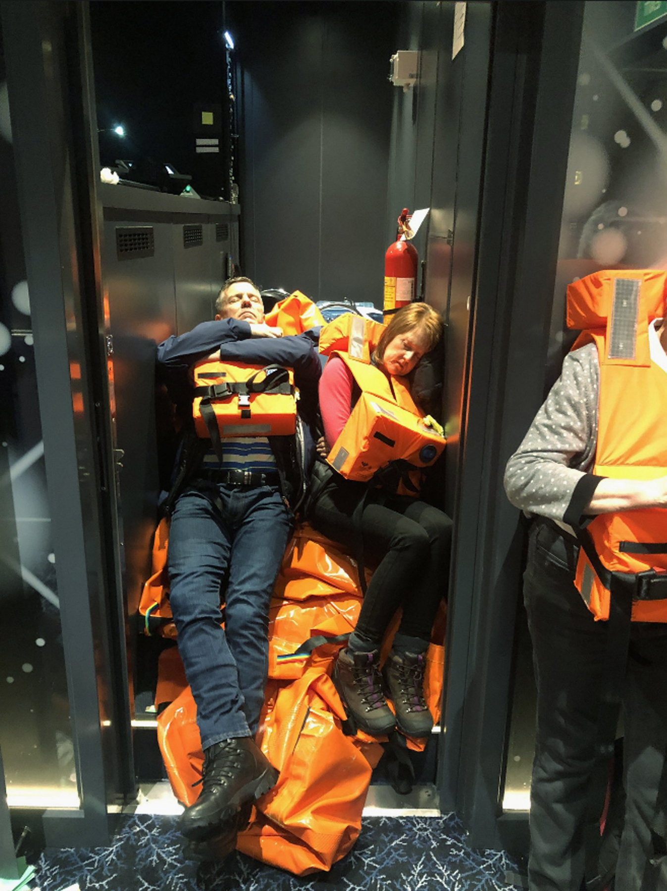 This photo provided by Alexus Sheppard shows passengers on board the Viking Sky, waiting to be evacuated, off the coast of Norway on Saturday, March 23, 2019. Rescue workers off Norway's western coast rushed to evacuate 1,300 passengers and crew from a disabled cruise ship by helicopter on Saturday, winching them one-by-one to safety as heaving waves tossed the ship from side to side and high winds battered the operation. (Alexus Sheppard via AP) This photo provided by Alexus Sheppard shows passengers on board the Viking Sky, waiting to be evacuated, off the coast of Norway on Saturday, March 23, 2019. Rescue workers off Norway's western coast rushed to evacuate 1,300 passengers and crew from a disabled cruise ship by helicopter on Saturday, winching them one-by-one to safety as heaving waves tossed the ship from side to side and high winds battered the operation. (Alexus Sheppard via AP)