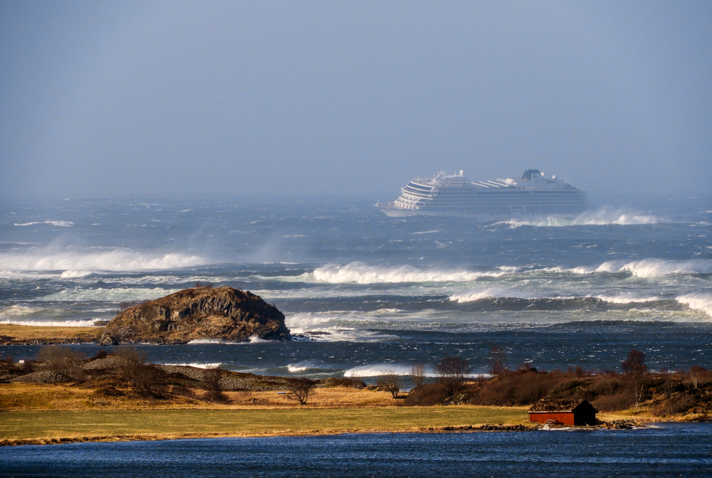 The cruise ship Viking Sky as it drifts after sending a Mayday signal because of engine failure in windy conditions near Hustadvika, off the west coast of Norway, Saturday March 23, 2019. The Viking Sky is forced to evacuate its estimated 1,300 passengers. (Odd Roar Lange / NTB scanpix via AP) The cruise ship Viking Sky as it drifts after sending a Mayday signal because of engine failure in windy conditions near Hustadvika, off the west coast of Norway, Saturday March 23, 2019. The Viking Sky is forced to evacuate its estimated 1,300 passengers. (Odd Roar Lange / NTB scanpix via AP)