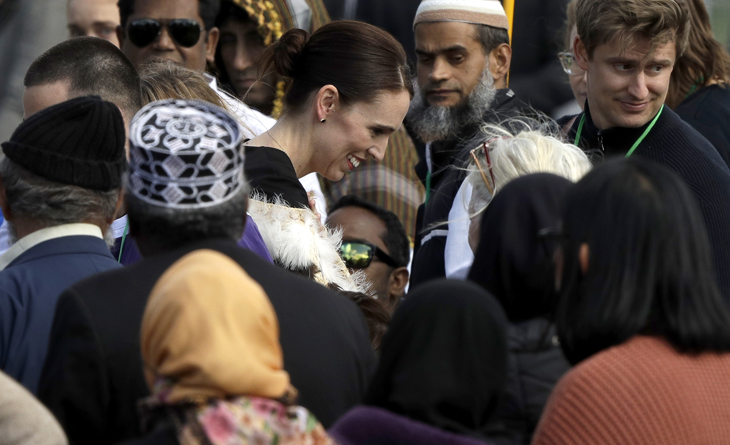 New Zealand Prime Minister Jacinda Ardern meets members of the Muslim community following a national remembrance service in Hagley Park for the victims of the March 15 mosques terrorist attack in Christchurch, New Zealand, Friday, March 29, 2019. (AP Photo/Mark Baker) New Zealand Prime Minister Jacinda Ardern meets members of the Muslim community following a national remembrance service in Hagley Park for the victims of the March 15 mosques terrorist attack in Christchurch, New Zealand, Friday, March 29, 2019. (AP Photo/Mark Baker)