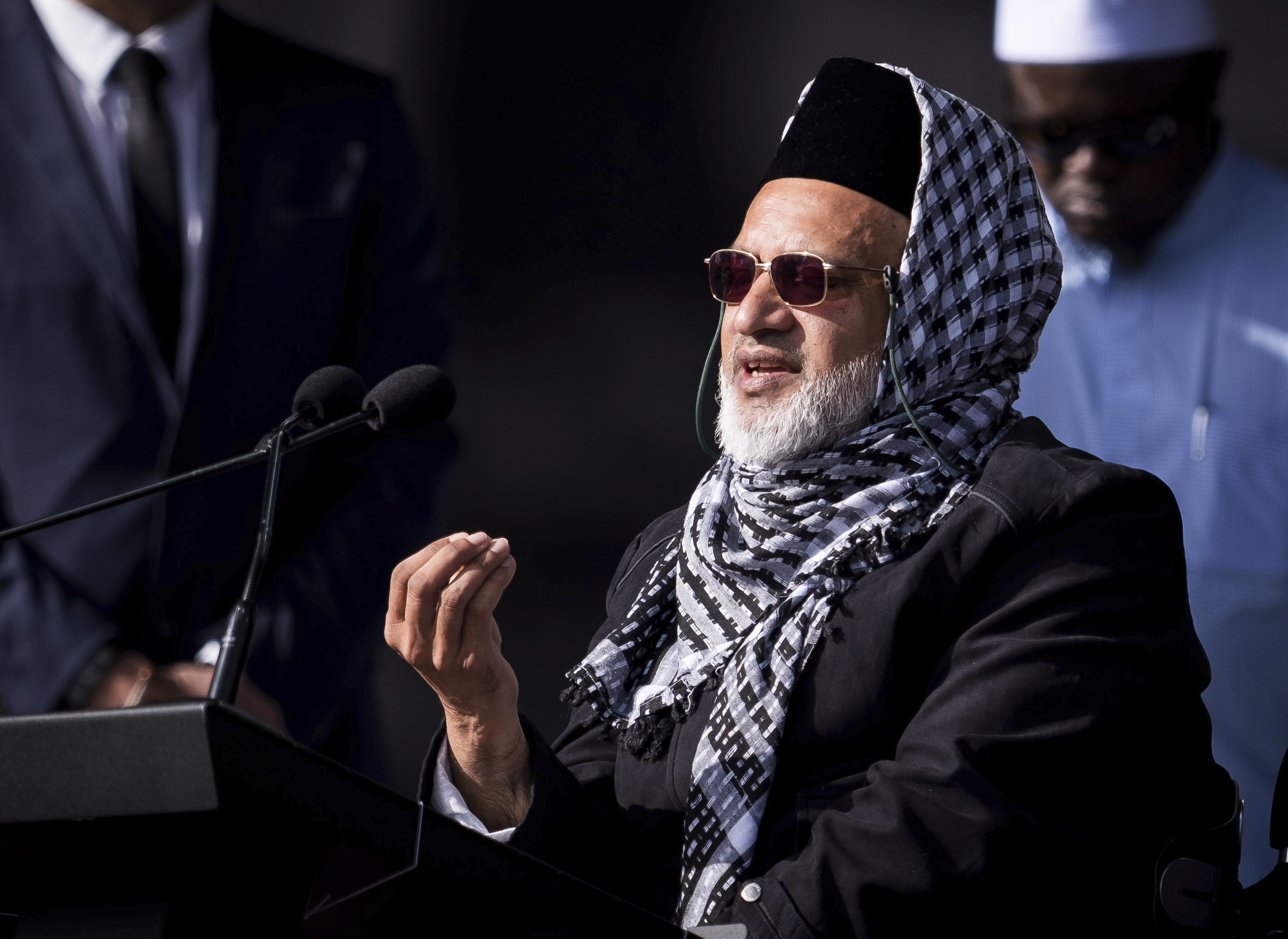 In this photo supplied by the New Zealand government, Mosque shooting survivor Farid Ahmed addresses the national remembrance service in Hagley Park for the victims of the March 15 mosques terrorist attack in Christchurch, New Zealand, Friday, March 29, 2019. (Mark Tantrum/New Zealand Government via AP) In this photo supplied by the New Zealand government, Mosque shooting survivor Farid Ahmed addresses the national remembrance service in Hagley Park for the victims of the March 15 mosques terrorist attack in Christchurch, New Zealand, Friday, March 29, 2019. (Mark Tantrum/New Zealand Government via AP)