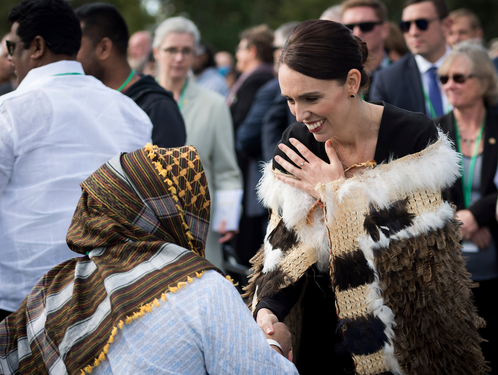 In this photo supplied by the New Zealand government, New Zealand Prime Minister Jacinda Ardern meets members of the Muslim community following the national remembrance service for the victims of the March 15 mosques terrorist attack in Hagley Park, Christchurch, New Zealand, Friday, March 29, 2019. (Mark Tantrum/New Zealand Government via AP) In this photo supplied by the New Zealand government, New Zealand Prime Minister Jacinda Ardern meets members of the Muslim community following the national remembrance service for the victims of the March 15 mosques terrorist attack in Hagley Park, Christchurch, New Zealand, Friday, March 29, 2019. (Mark Tantrum/New Zealand Government via AP)