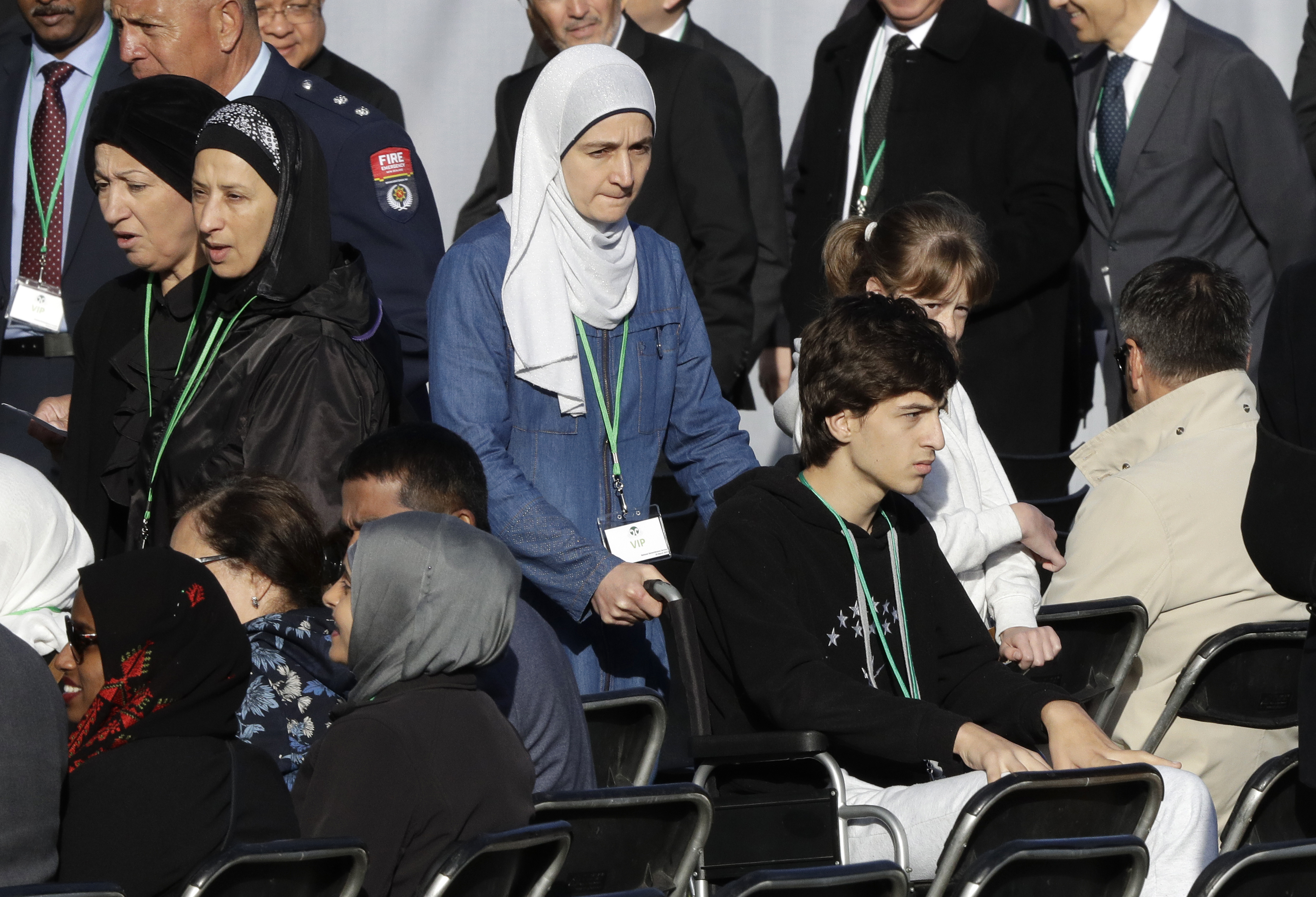 Mosque shooting survivor Zaid Mustafa, in wheelchair arrives with his mother to the National Remembrance Service in Hagley Park for the victims of the March 15 mosques terrorist attack in Christchurch, New Zealand, Friday, March 29, 2019. (AP Photo/Mark Baker) Mosque shooting survivor Zaid Mustafa, in wheelchair arrives with his mother to the National Remembrance Service in Hagley Park for the victims of the March 15 mosques terrorist attack in Christchurch, New Zealand, Friday, March 29, 2019. (AP Photo/Mark Baker)