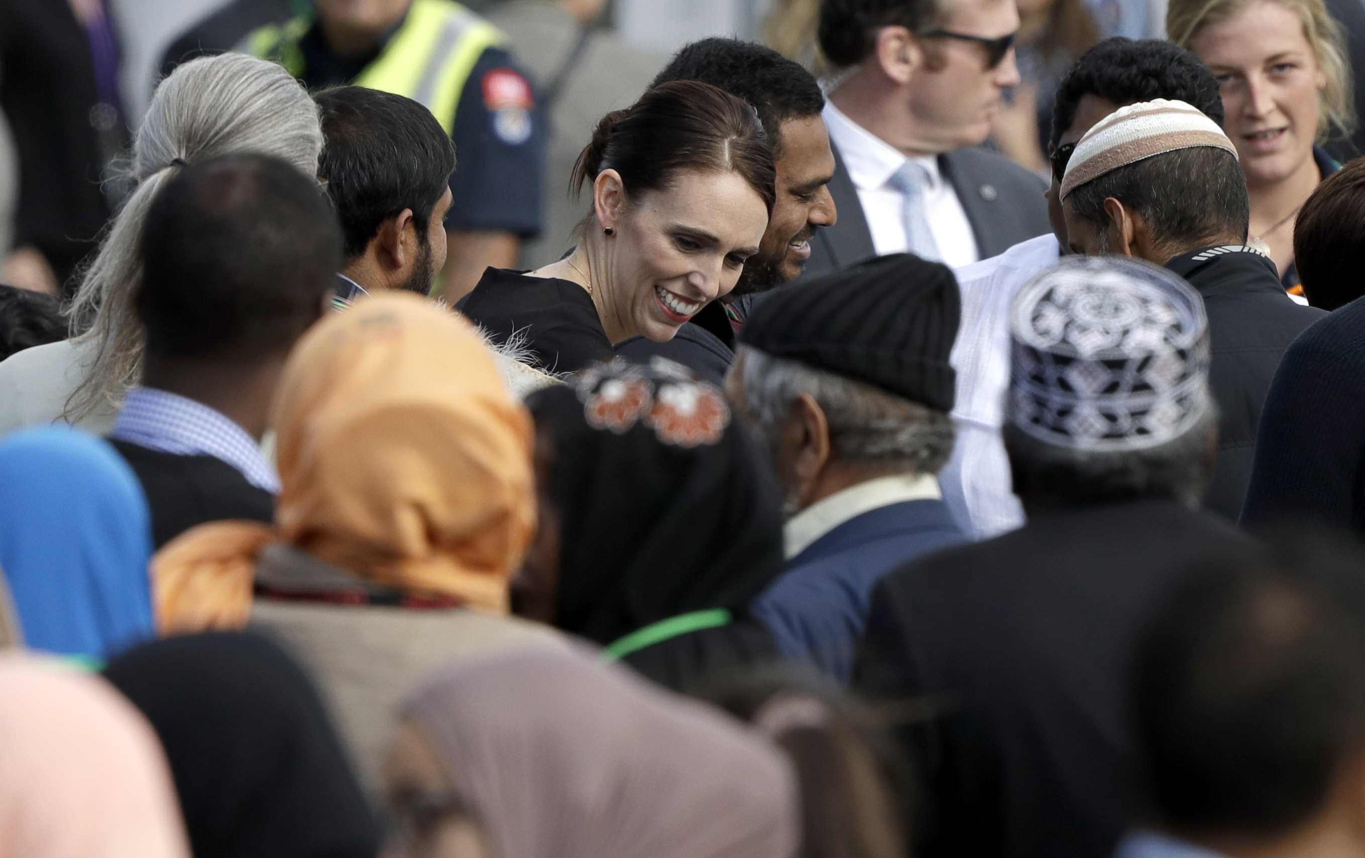 New Zealand Prime Minister Jacinda Ardern meets members of the Muslim community following a national remembrance service in Hagley Park for the victims of the March 15 mosques terrorist attack in Christchurch, New Zealand, Friday, March 29, 2019. (AP Photo/Mark Baker) New Zealand Prime Minister Jacinda Ardern meets members of the Muslim community following a national remembrance service in Hagley Park for the victims of the March 15 mosques terrorist attack in Christchurch, New Zealand, Friday, March 29, 2019. (AP Photo/Mark Baker)