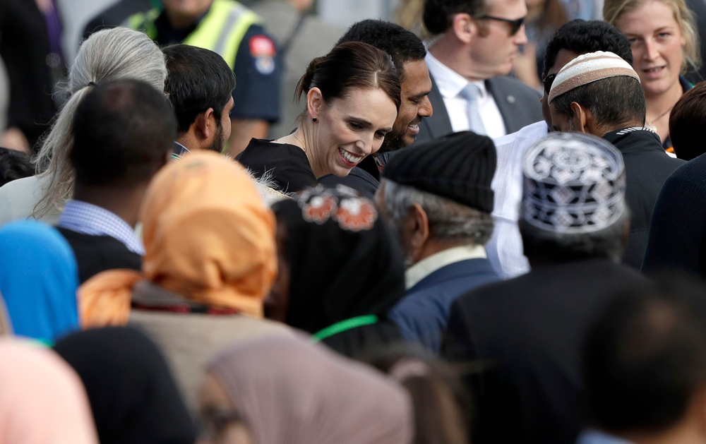 New Zealand Prime Minister Jacinda Ardern meets members of the Muslim community following a national remembrance service in Hagley Park for the victims of the March 15 mosques terrorist attack in Christchurch, New Zealand, Friday, March 29, 2019. (AP Photo/Mark Baker) New Zealand Prime Minister Jacinda Ardern meets members of the Muslim community following a national remembrance service in Hagley Park for the victims of the March 15 mosques terrorist attack in Christchurch, New Zealand, Friday, March 29, 2019. (AP Photo/Mark Baker)