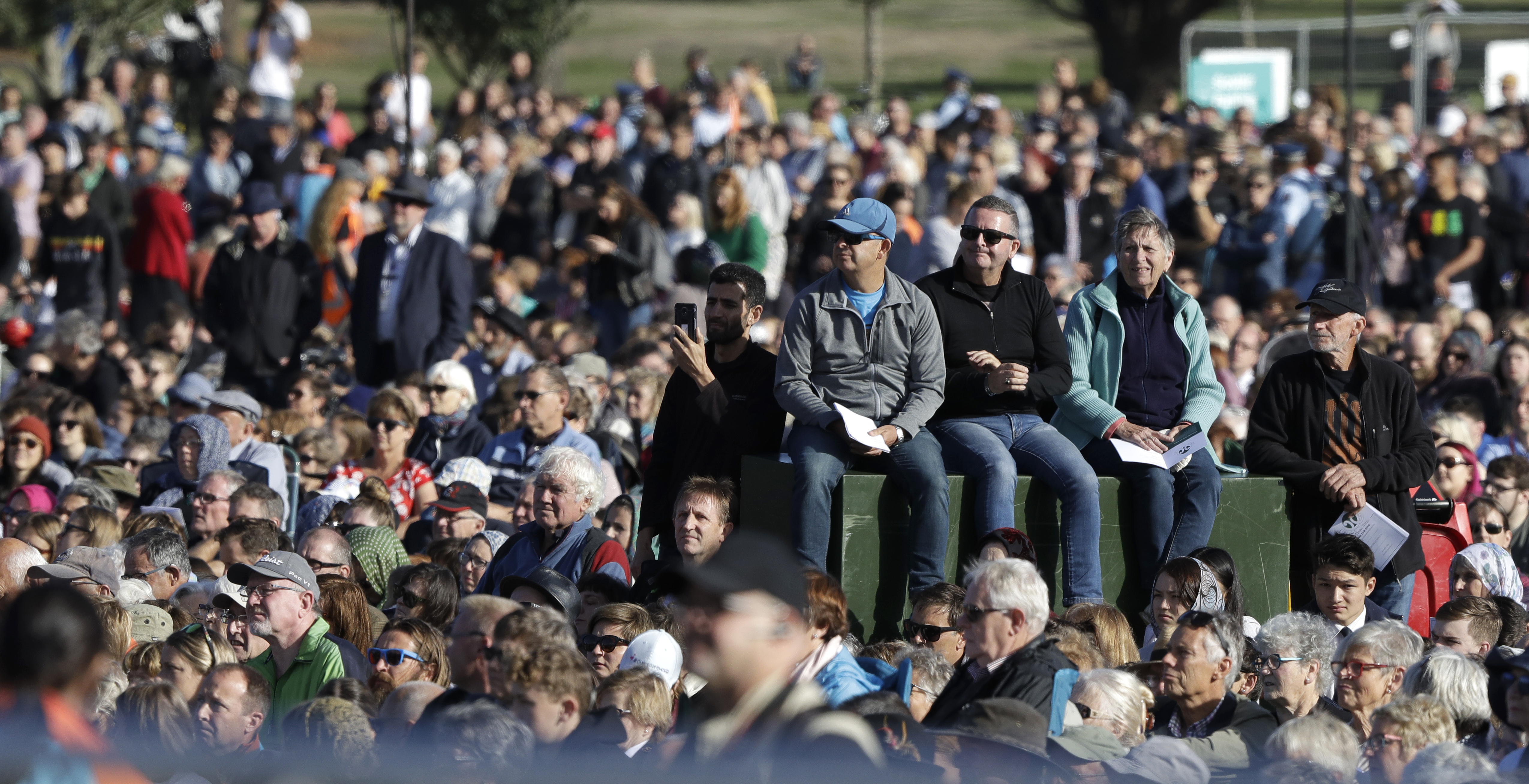 People listen during a National Remembrance Service in Hagley Park for the victims of the March 15 mosques terrorist attack in Christchurch, New Zealand, Friday, March 29, 2019. (AP Photo/Mark Baker) People listen during a National Remembrance Service in Hagley Park for the victims of the March 15 mosques terrorist attack in Christchurch, New Zealand, Friday, March 29, 2019. (AP Photo/Mark Baker)