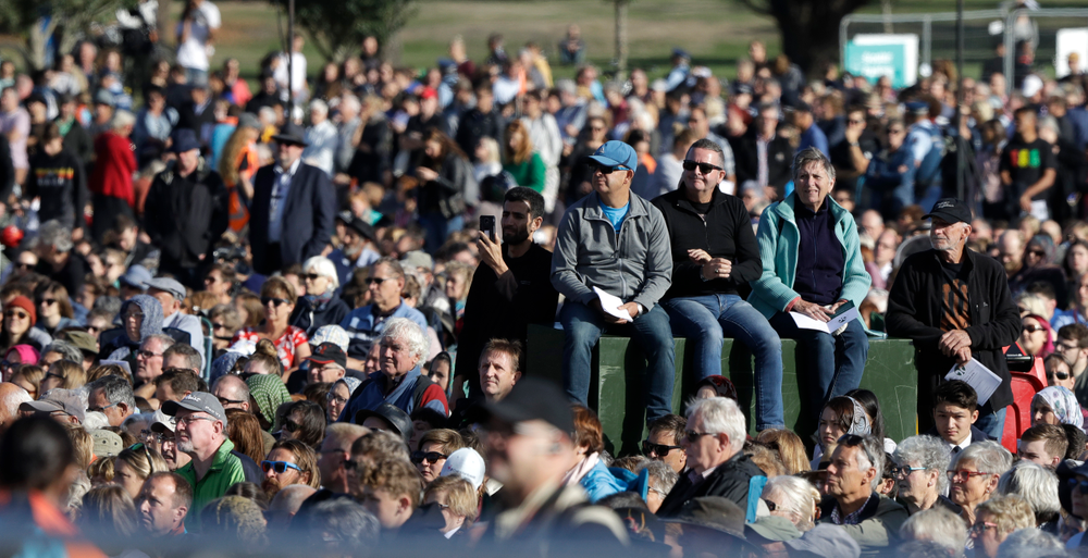 People listen during a National Remembrance Service in Hagley Park for the victims of the March 15 mosques terrorist attack in Christchurch, New Zealand, Friday, March 29, 2019. (AP Photo/Mark Baker) People listen during a National Remembrance Service in Hagley Park for the victims of the March 15 mosques terrorist attack in Christchurch, New Zealand, Friday, March 29, 2019. (AP Photo/Mark Baker)