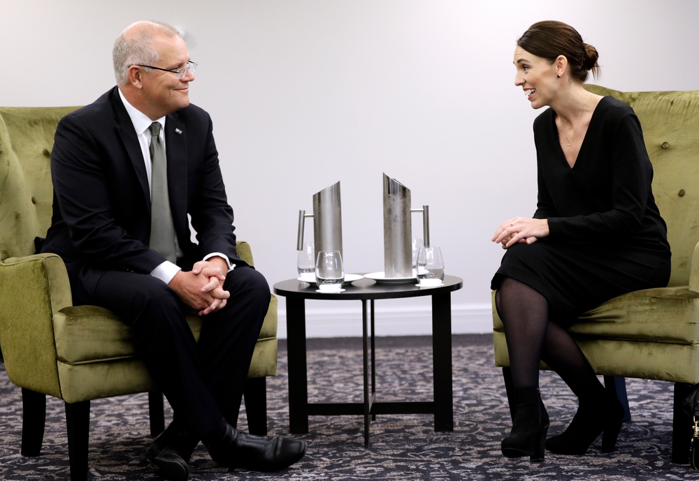 New Zealand Prime Minister Jacinda Ardern, right, talks with Australian Prime Minister Scott Morrison at a bilateral meeting following a national remembrance service for the victims of the March 15 mosques terrorist attack in Christchurch, New Zealand, Friday, March 29, 2019. (AP Photo/Mark Baker, Pool) New Zealand Prime Minister Jacinda Ardern, right, talks with Australian Prime Minister Scott Morrison at a bilateral meeting following a national remembrance service for the victims of the March 15 mosques terrorist attack in Christchurch, New Zealand, Friday, March 29, 2019. (AP Photo/Mark Baker, Pool)