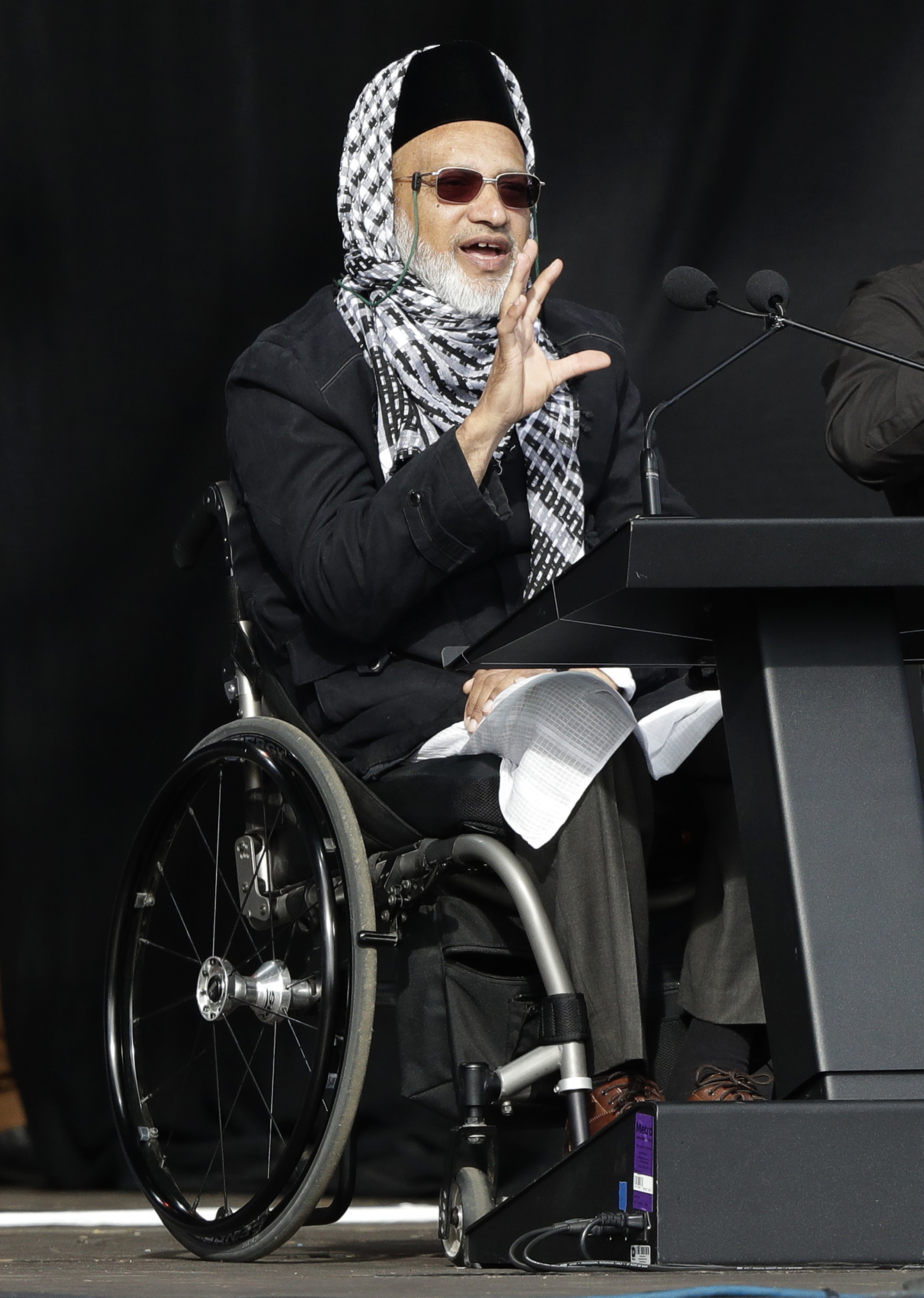 Mosque shooting survivor Farid Ahmed addresses the national remembrance service at Hagley Park for the victims of the March 15 mosques terrorist attack in Christchurch, New Zealand, Friday, March 29, 2019. (AP Photo/Mark Baker) Mosque shooting survivor Farid Ahmed addresses the national remembrance service at Hagley Park for the victims of the March 15 mosques terrorist attack in Christchurch, New Zealand, Friday, March 29, 2019. (AP Photo/Mark Baker)