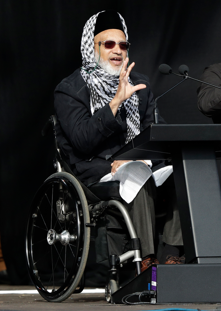 Mosque shooting survivor Farid Ahmed addresses the national remembrance service at Hagley Park for the victims of the March 15 mosques terrorist attack in Christchurch, New Zealand, Friday, March 29, 2019. (AP Photo/Mark Baker) Mosque shooting survivor Farid Ahmed addresses the national remembrance service at Hagley Park for the victims of the March 15 mosques terrorist attack in Christchurch, New Zealand, Friday, March 29, 2019. (AP Photo/Mark Baker)