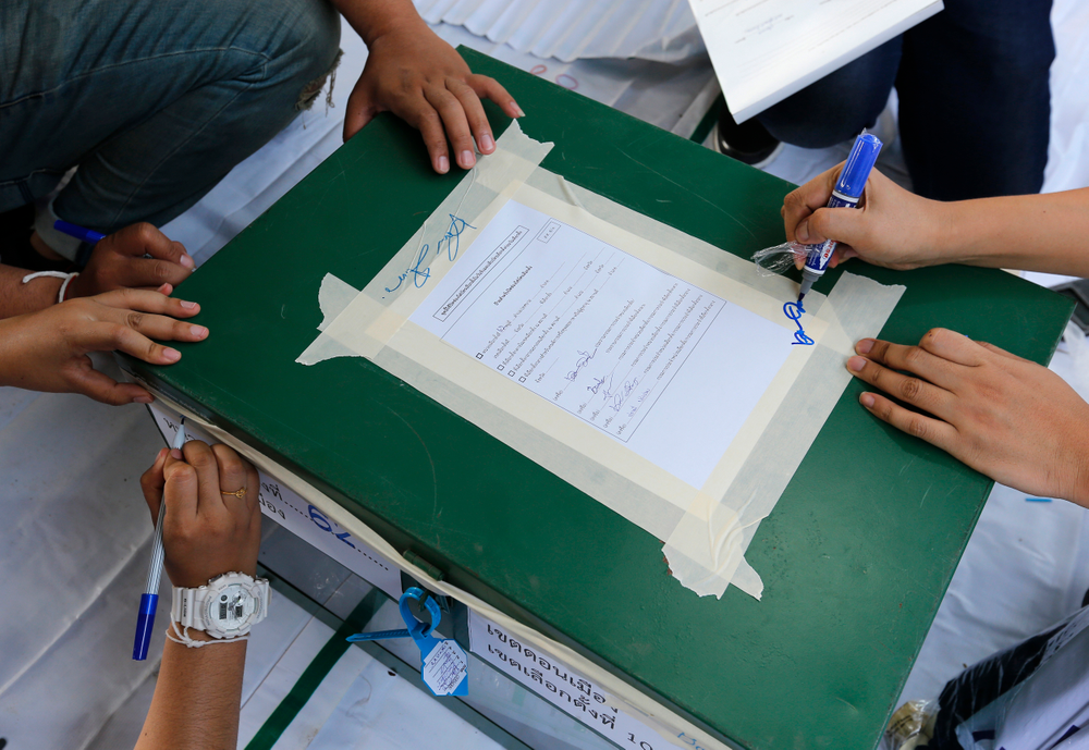 Volunteers prepare ballot boxes ahead of Sunday's general elections Bangkok, Thailand, Saturday, March 23, 2019. The nation's first general election since the military seized power in a 2014 coup is scheduled to be held on March 24. (AP Photo/Sakchai Lalit) Volunteers prepare ballot boxes ahead of Sunday's general elections Bangkok, Thailand, Saturday, March 23, 2019. The nation's first general election since the military seized power in a 2014 coup is scheduled to be held on March 24. (AP Photo/Sakchai Lalit)