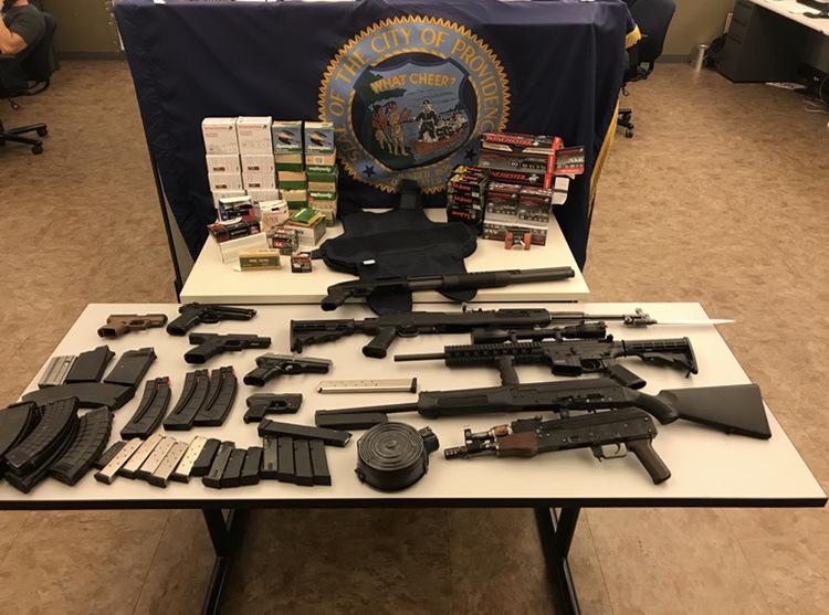 A file photo of guns seized by Providence police