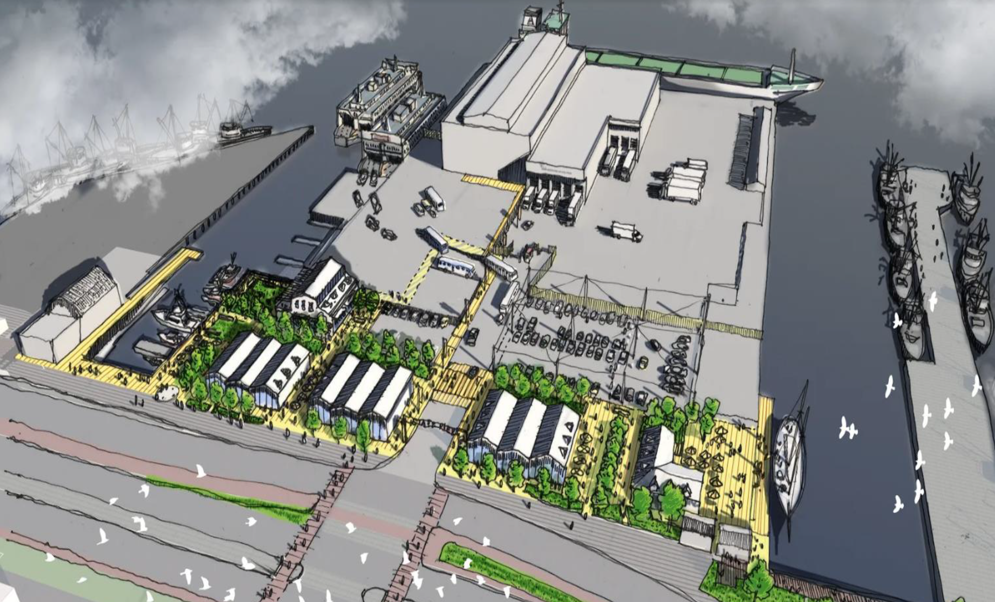 Local officials shared this rendering in 2018 of what State Pier could look like after redevelopment.